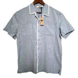 Cove Mens Medium Button Down Short Sleeve Chambray Blue Camp Resort‎ Shirt